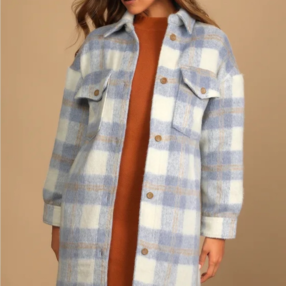 Lulu's Blue and White Utility Jacket with Relaxed Fit